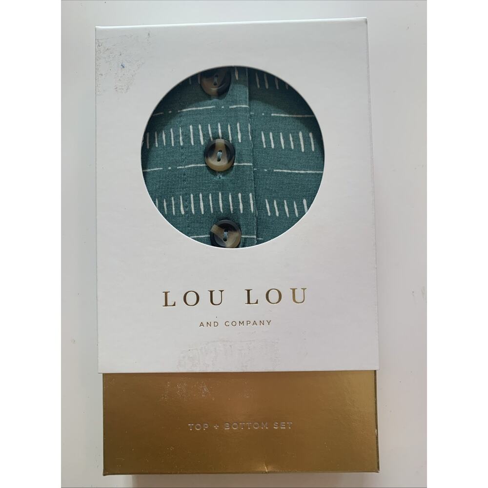 Lou Lou & Co Bamboo Baby Outfit Top Bottom Set Tyler Print 3M Seafoam Neutral - Picture 2 of 5